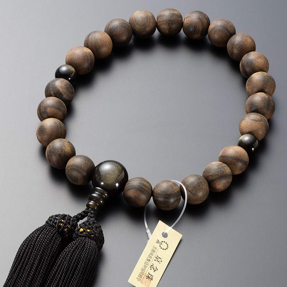 仏壇屋 滝田商店 京念珠 数珠 男性用 縞黒檀(素引き) 金黒曜石仕立 22玉 正絹房 数珠袋付 すべての宗派..