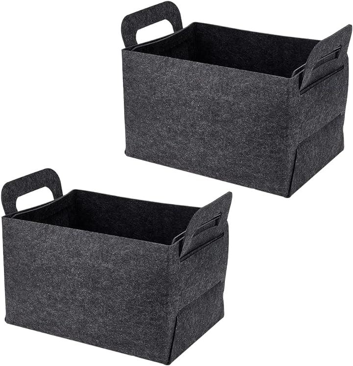 フェルト長方形収納ボックス 2 個折りたたみ式ホルダーオーガナイザーフェルト多目的収納バスケット 41x24x28cm ブラック