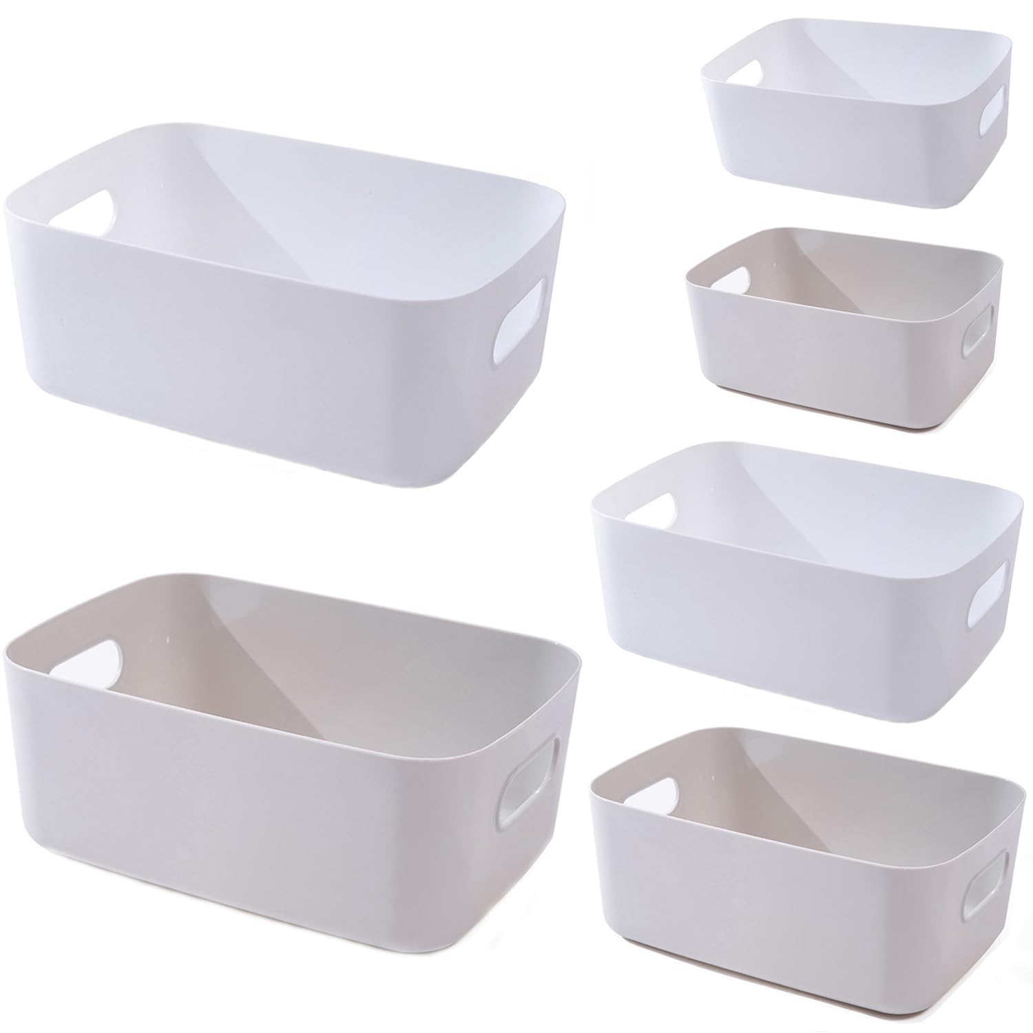 ックス 6個セット 積み重ね 小物入れケース 取っ手付き やわらか ポリプロピレンケース プラスチック 収納かご (ホワイト+グレー)