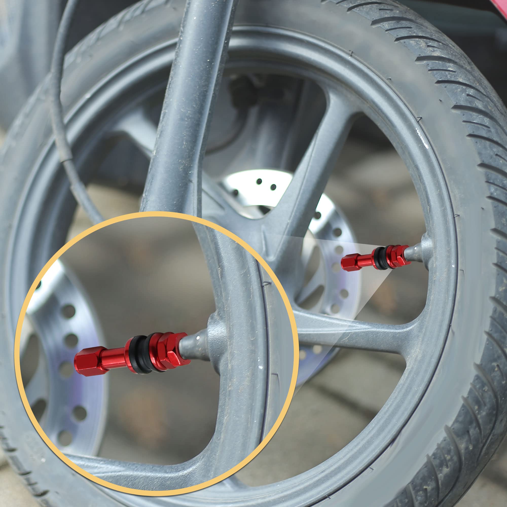 Tタイヤバルブステム アルミ合金タイヤアダプター アウターマウント レッド 4個入り