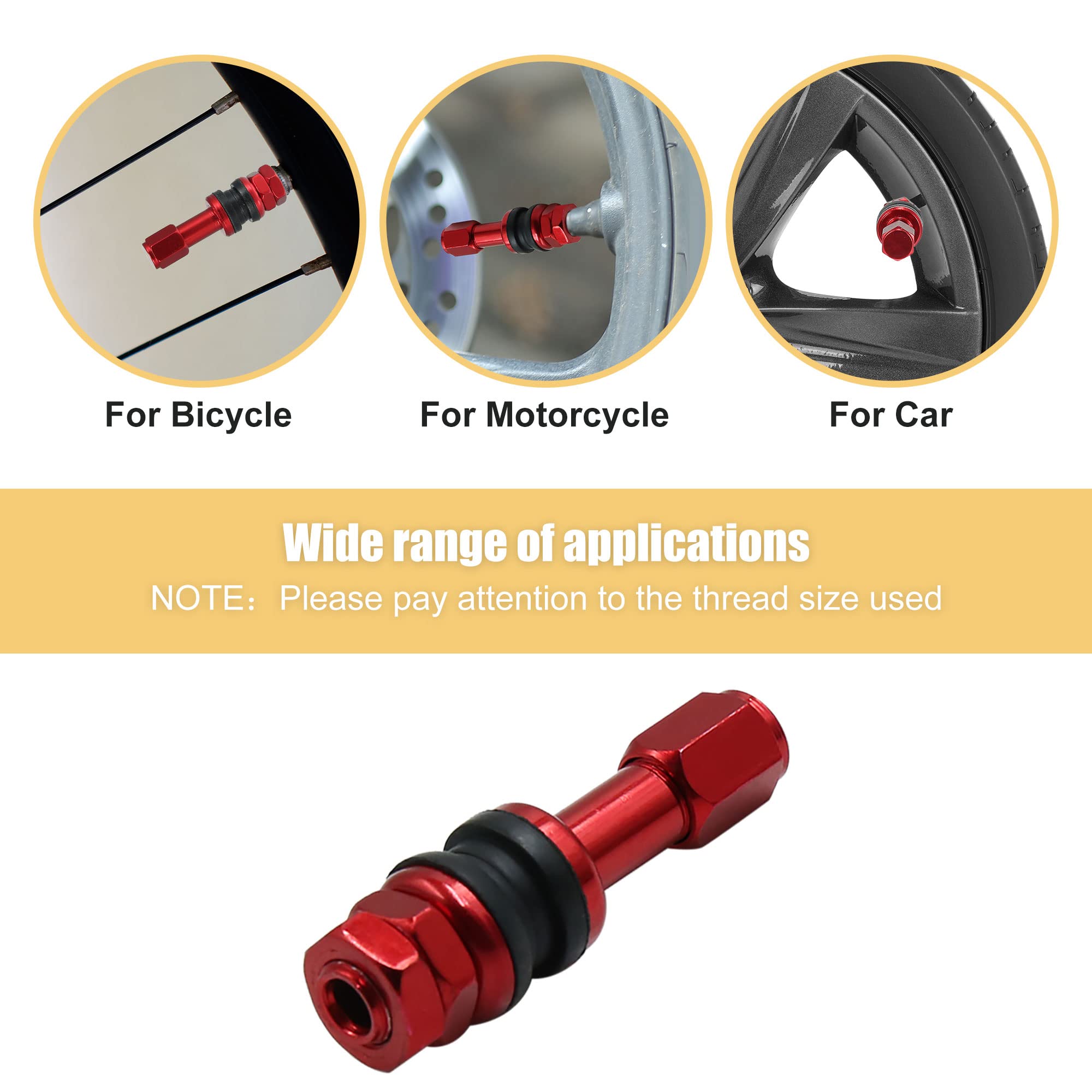 Tタイヤバルブステム アルミ合金タイヤアダプター アウターマウント レッド 4個入り