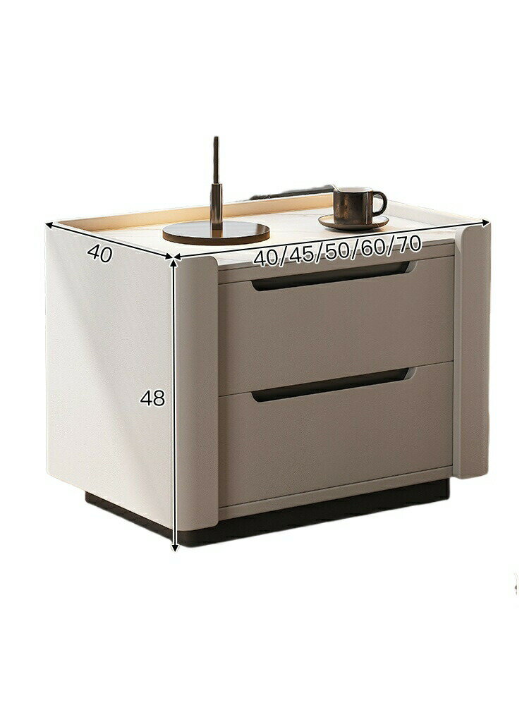 ベッドサイドテーブルシンプルモダンベッドサイドテーブル2024新しいライト高級ハイエンド寝室無垢材スレートベッドサイド収納キャビネット