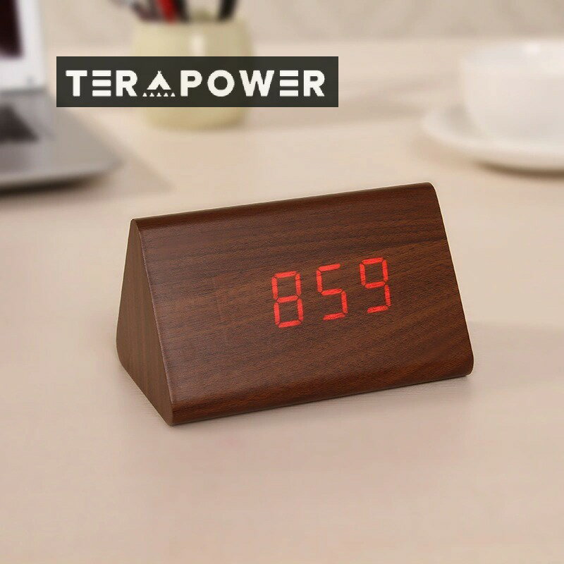 新しいクリエイティブな音で作動するLED木製時計ミュート発光多機能目覚まし時計USBデジタルインテリジェント木製時計(3)