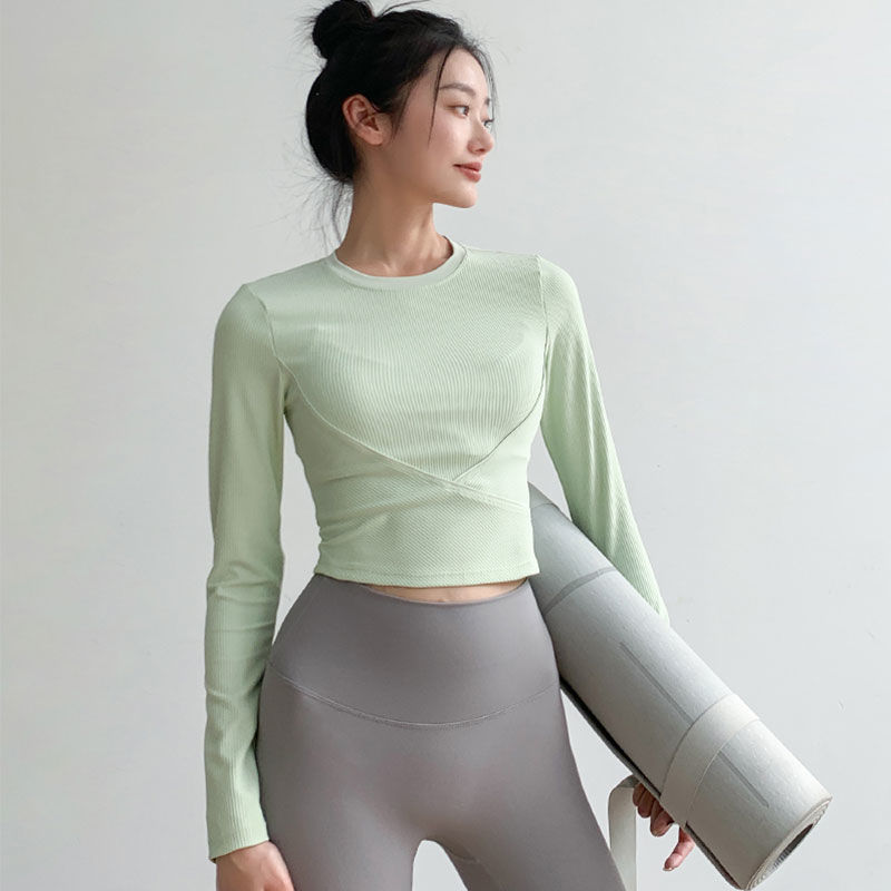 おしゃれヨガウェア 秋冬 長袖 着痩せ 速乾衣ランニングフィットネスTシャツ