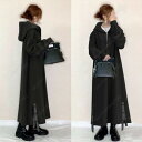 ゆったり着やせ長袖フードコートジップワンピース-87