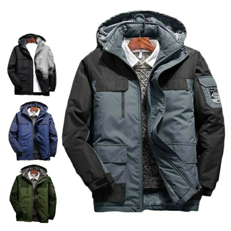 マウンテンパーカー メンズ 裏起毛 中綿ジャケット アウター アウトドア 防風 防水 防寒 フード付き 大きいサイズ カジュアル 秋冬物 プルオーバー