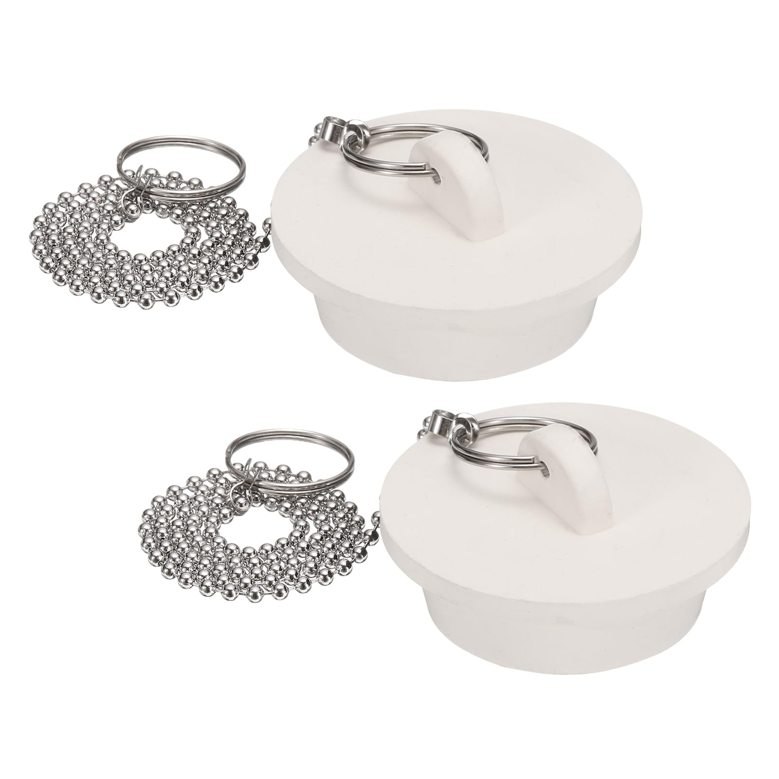 T 2個 タブストッパー ラバーバスタブストッパー1-5/8"キッチンシンクドレインストッパー プルリングと15"ステンレスビーズチェーン ホワイト
