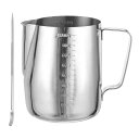 T スケールライン付き牛乳フローシングピッチャー 33oz/1000ml エスプレッソスチーミングピッチャー ステンレス製コーヒーマシンアクセサリーツール スチームフロスピッチャー 牛乳ジャグカップ ペン付き(3)