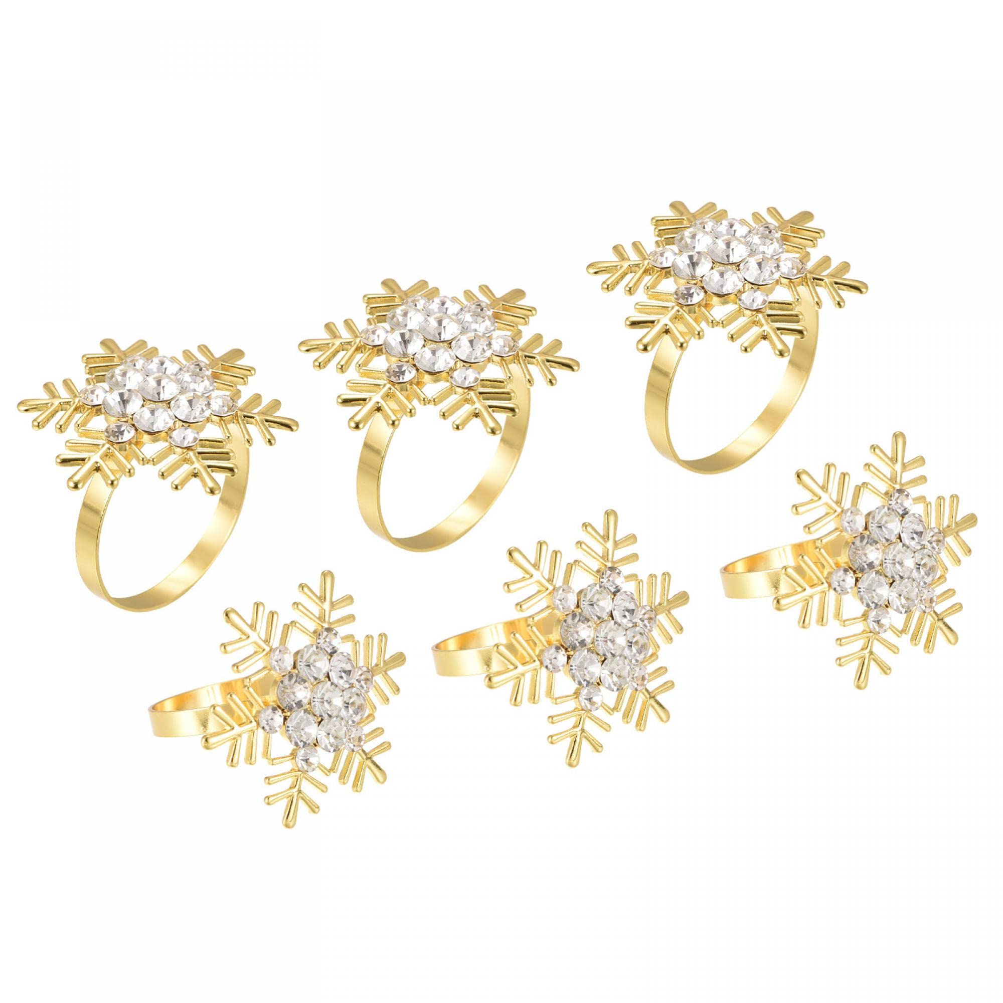 楽天エムーエムショップT メタルナ プキンリング きらきらなスノーフレーク ナ プキンリング ホルダー バックルセット ダイニング テーブル 装飾 結婚式 誕生日 休日パーティー ゴールドトーン 6個入り