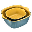 T 二層キッチンザルストレーナーセット プラスチック 洗いボウルと食品ストレーナー 洗浄と排水 野菜と果物ザル ブルー イエロー 2個