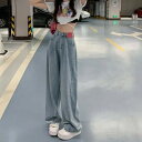 レディース ゆったり 大きいサイズズボン ジーンズ 韓国デニムパンツ ストレートズボン ハイウエストワイドパンツ(4)