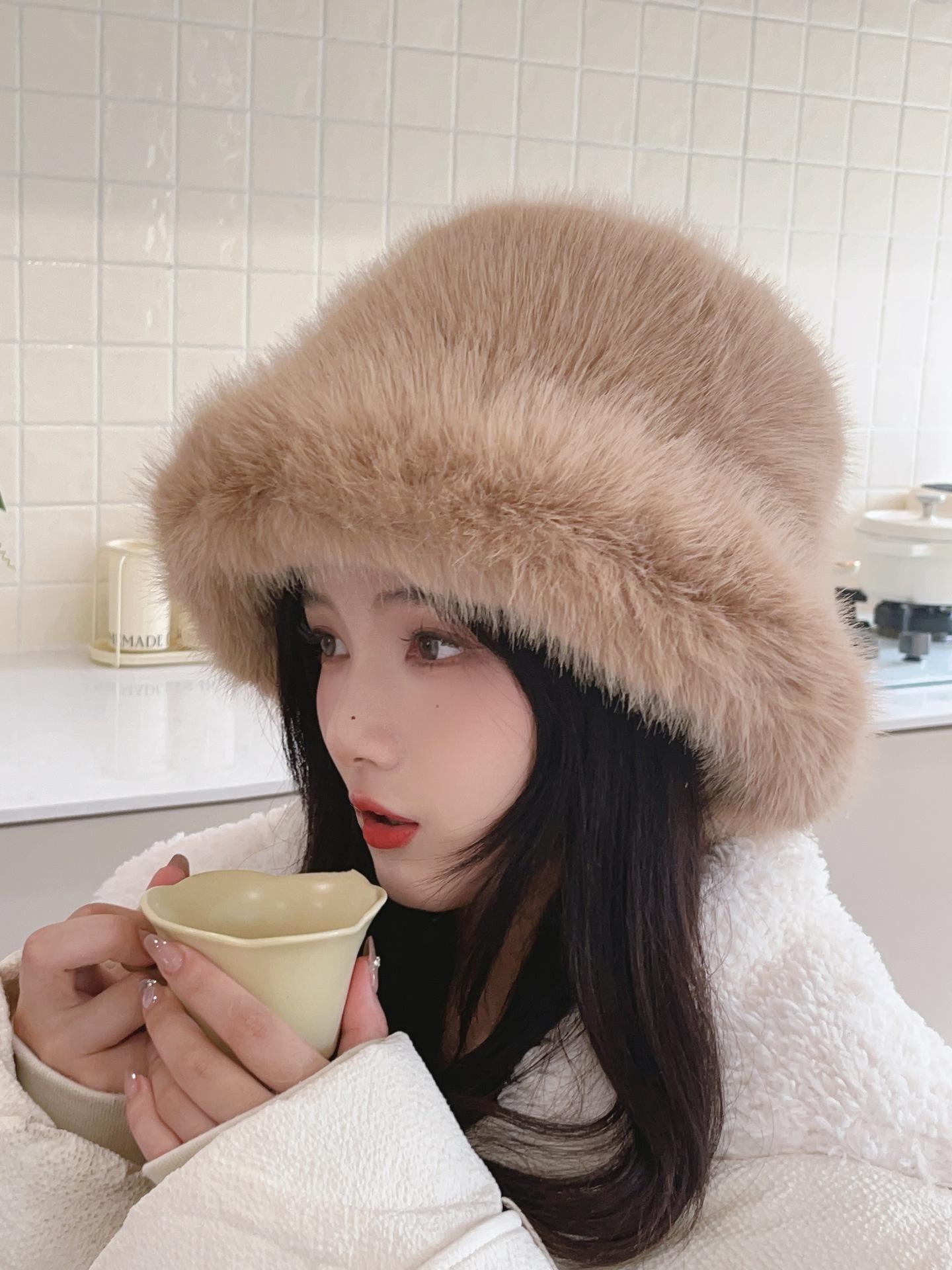 秋冬新作帽子帽子キャップ漁師帽子小顔効果ファッション秋冬毛皮のミンクの毛を模した漁師帽毛皮の帽子漁師帽フィッシャーマンズハット