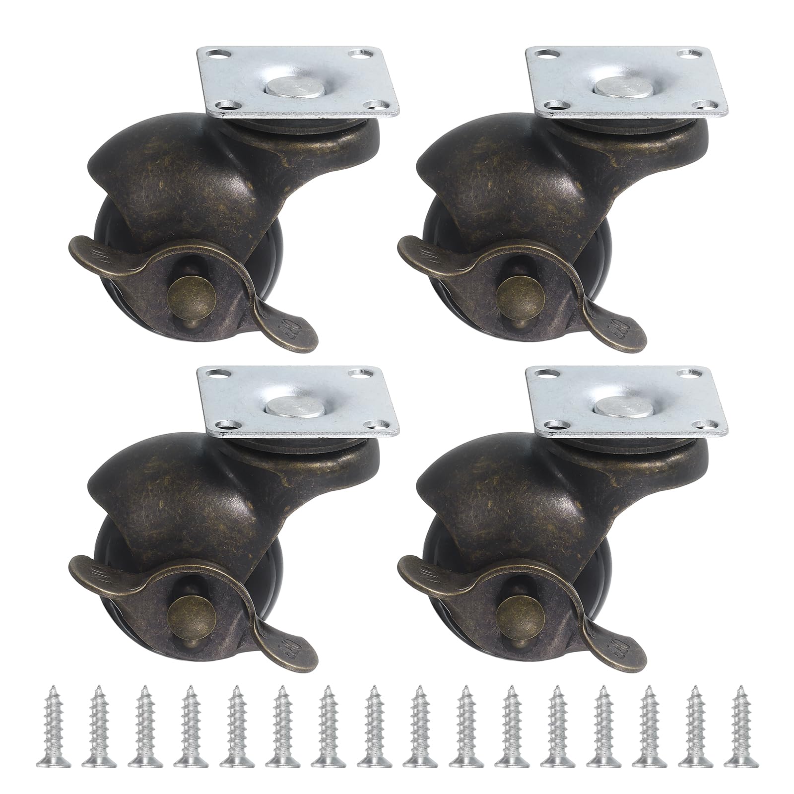 T 1.5"ボールキャスターホイール（ブレーキ付き） 家具用キャスターセット4個 360度回転可能なプレート..