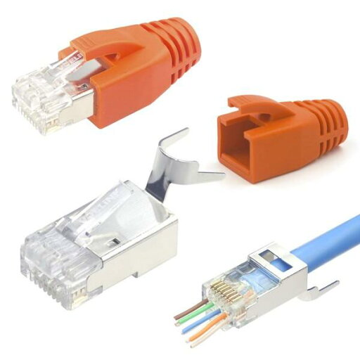 貫通式 RJ45コネクタ+保護カバー Cat6A Cat7 LAN コネクタ ロードバー付き 30個セット 干渉防止 貫通式 RJ45コネクタ+保護カバー Cat6A Cat7 LAN コネクタ ロードバー付き 30個セット 干渉防止