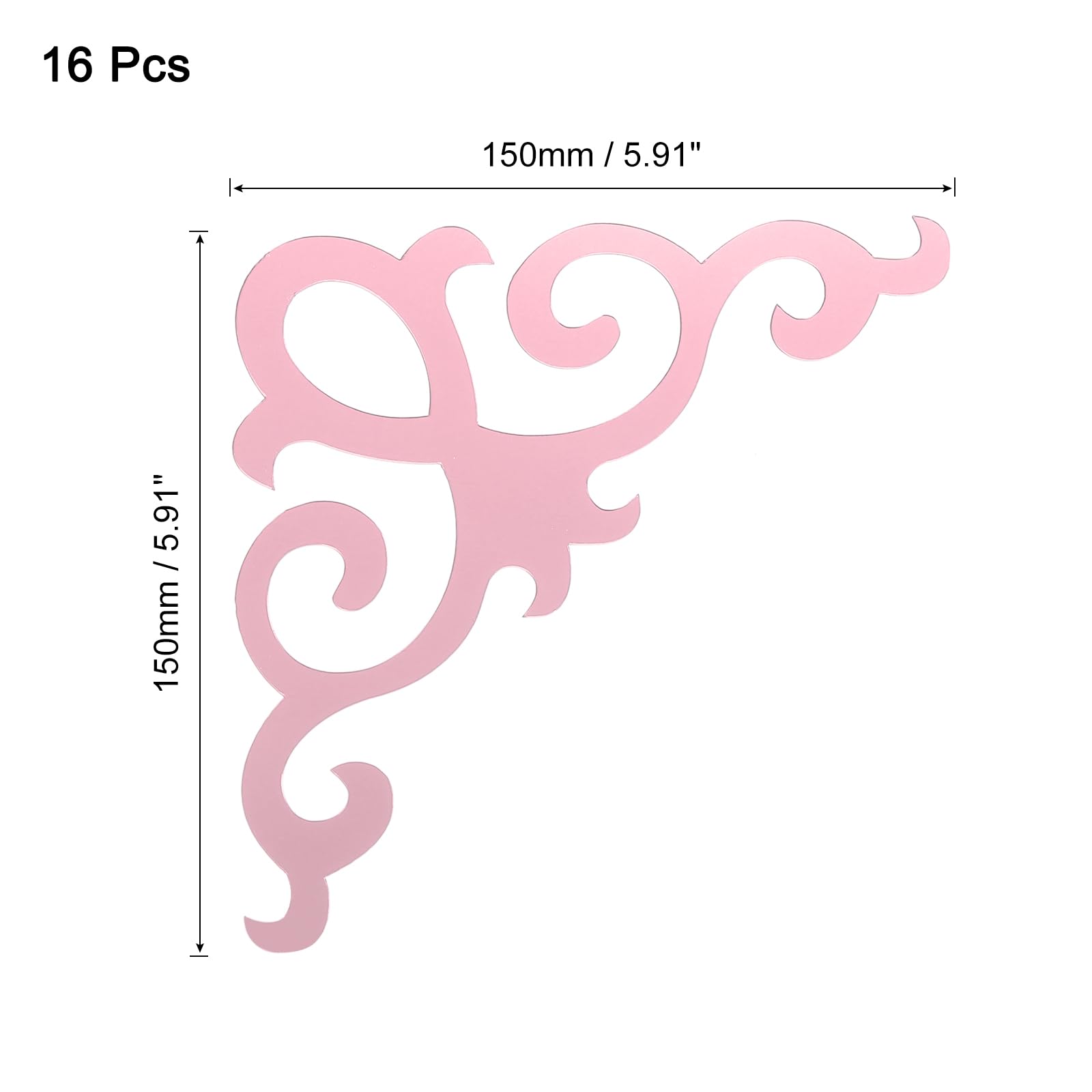 T 16枚セットの自己粘着式壁掛けミラーステッカー 15cm x 15cmのアクリル製DIYホローミラーウォールデカール ローズ金のホームキャビネット壁装飾用パターン