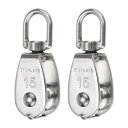 T2個セット M15 シングルプーリーブロック 304ステンレススチール製 ハンギングワイヤートウィングホイール リフティングクレーンスイベルフック ロープケーブルプーリーローラー(3)
