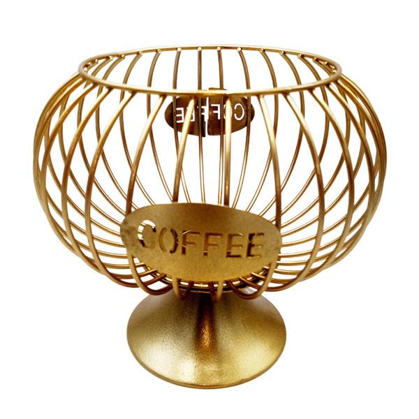 コーヒーポッドホルダーアイアンキッチン収納バスケットオーガナイザーコンテナLゴールド