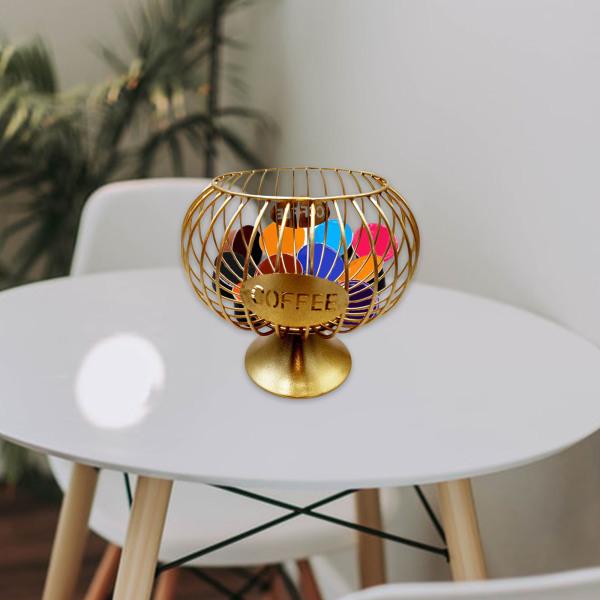 コーヒーポッドホルダーアイアンキッチン収納バスケットオーガナイザーコンテナLゴールド