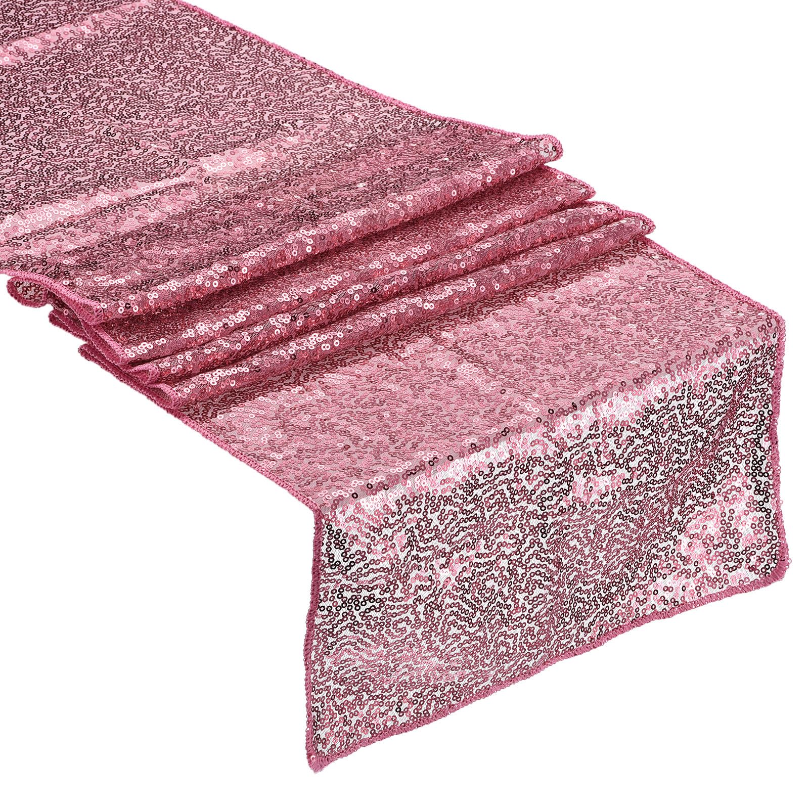 T ピンク テーブルランナー 180cm x 30cm 長い輝くスパンコール テーブルランナー イベントパーティー ..