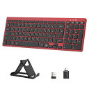 キーボード ワイヤレス 無線 2.4GHz スタンド付きパンタグラフ Type-C•USB-A変換アダプタ付き テンキー付き ノートパソコン 超薄型 USB簡単接続 レシーバー付属 オートスリープ機能搭載 省エネ テレワーク リモートワーク 日本語説明書 赤ブラック