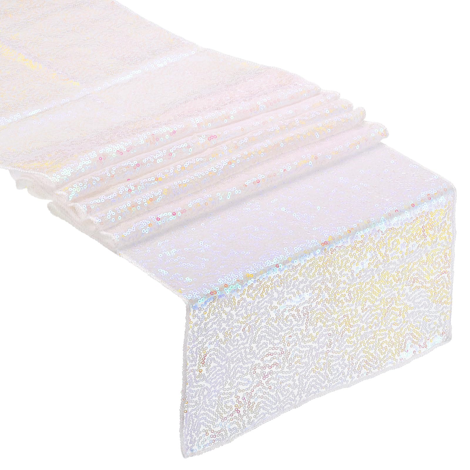 T 乳白色 テーブルランナー 180cm x 30cm 長い輝くスパンコール テーブルランナー イベントパーティー ..