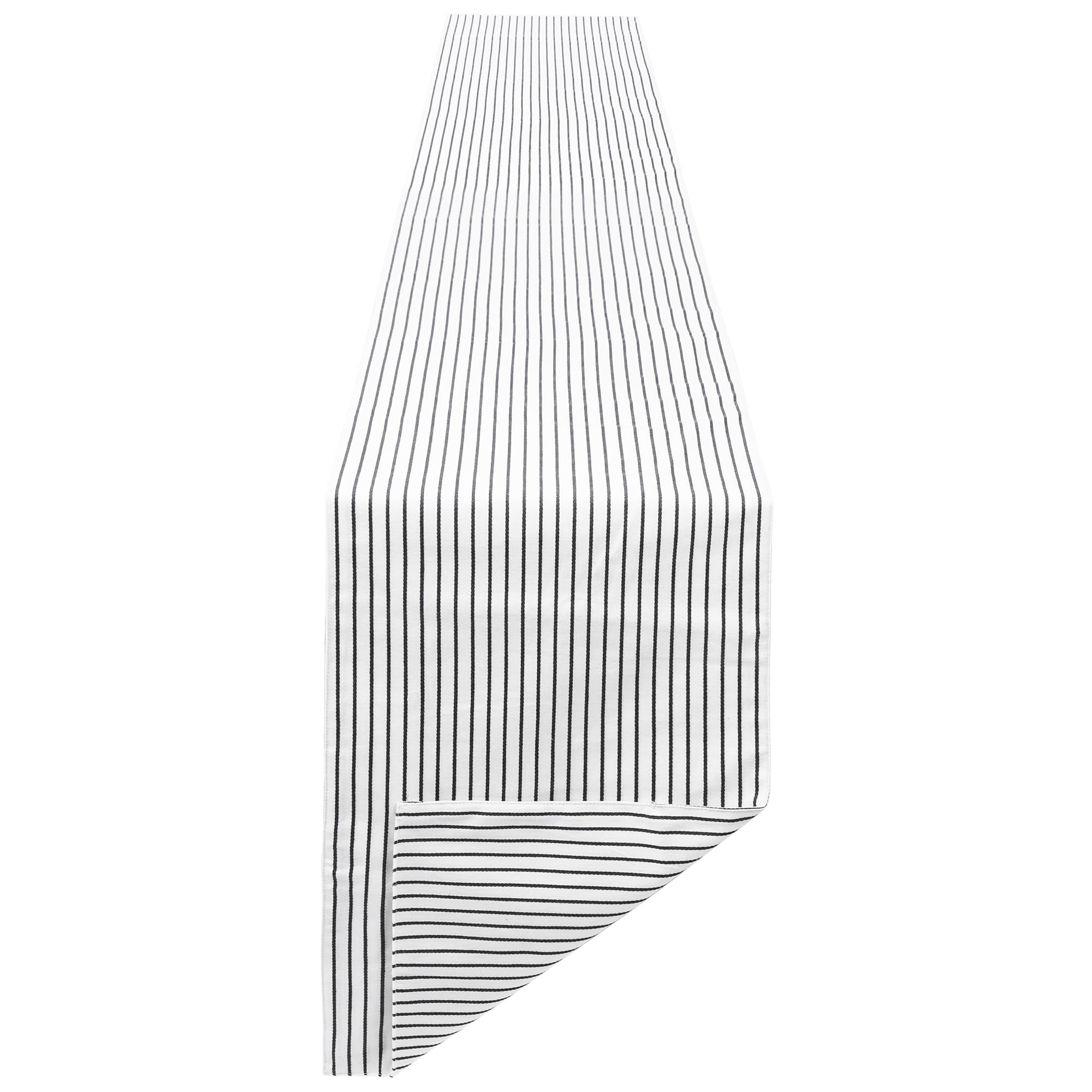 PiccoCasa テーブルランナー 綿100％ ダイニング テーブル ランナー リバーシブル デザイン 機械 洗える ホーム ダイニングテーブル 装飾 ストライプテーブル ランナー 黒 白 33x183cm