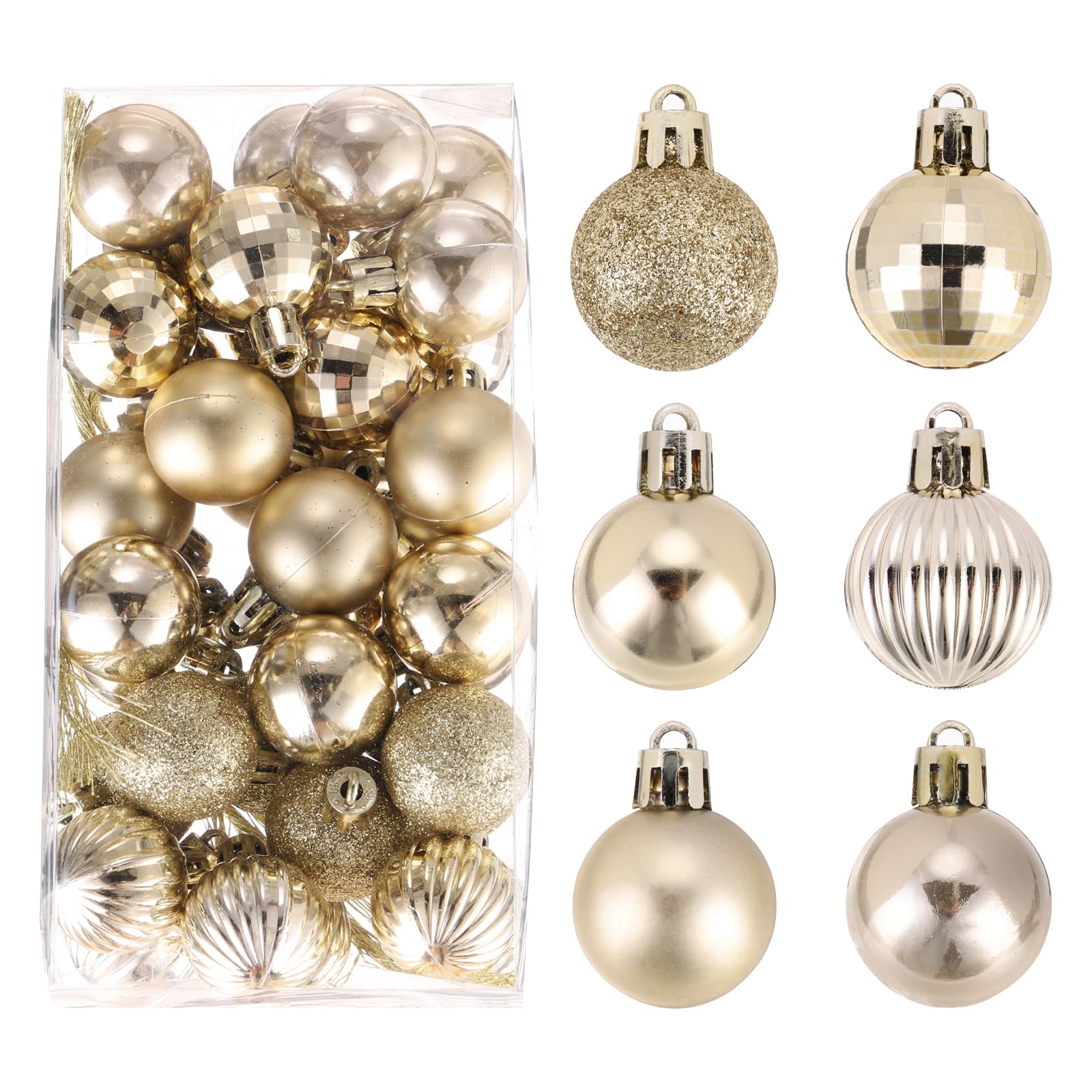 Tクリスマスボールオーナメント クリスマスツリーデコレーションボール シャンパン 1.2"/3CM パーティーデコレーション 結婚式 ホリデー クリスマスデコ 36個