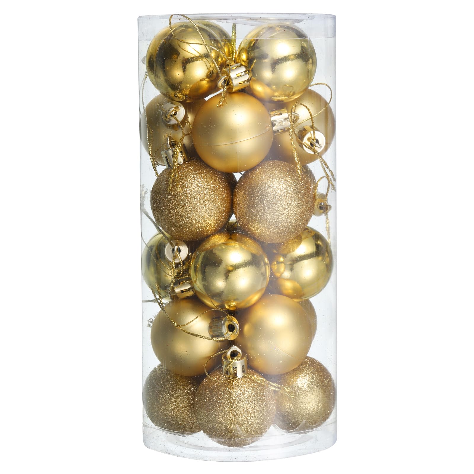 T24個セット 1.5" クリスマスボールオーナメント シャッタープルーフ クリスマスツリー装飾 吊り下げボール クリスマスツリーのホリデー装飾用 (金)