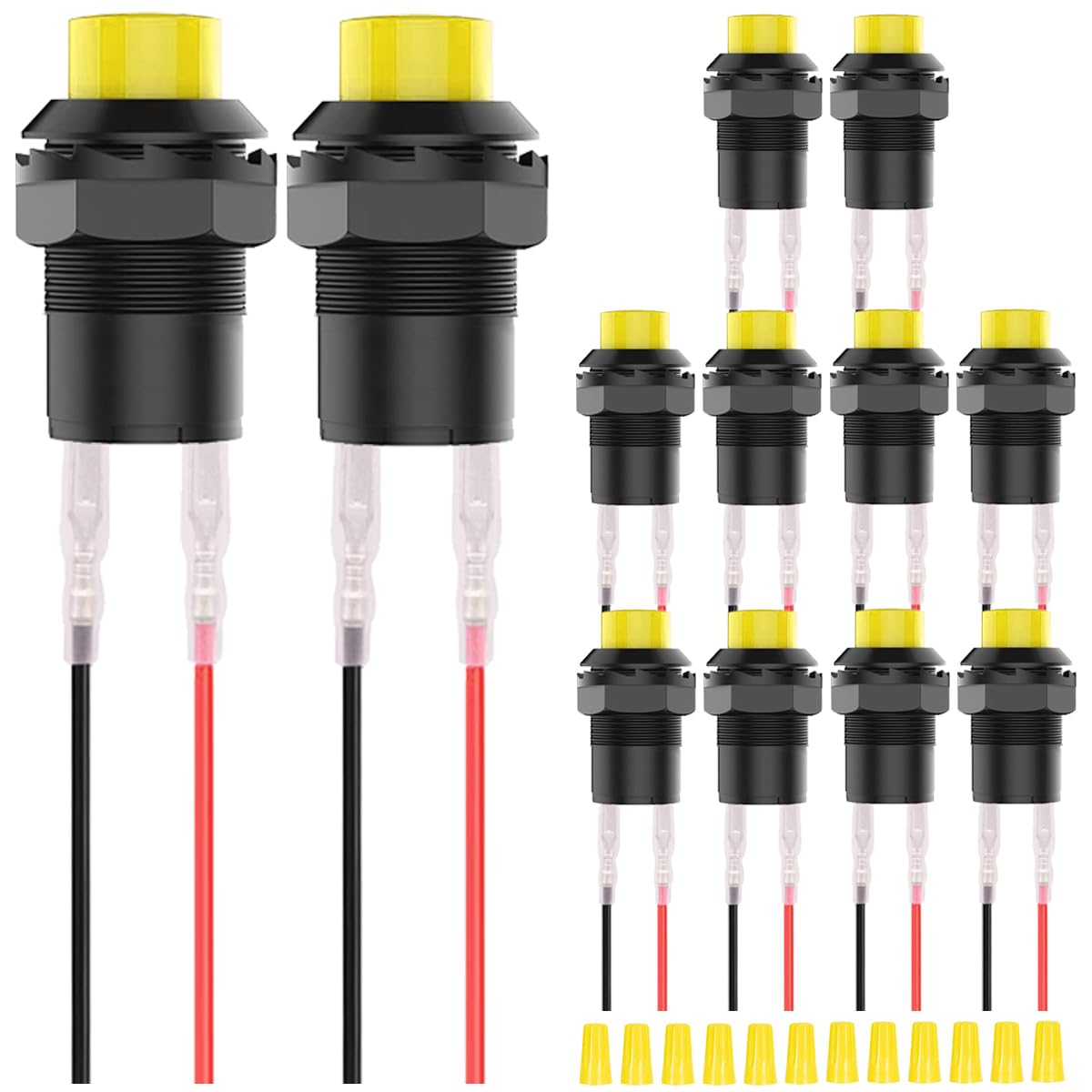 12Pcs 黄色ミニ自己ロック スイッチ AC 250V 1.5A 125V 3A 2 ピン 12V 12 mm ラッチ プッシュ ボタン マイクロ ラウンド押しボタン スイッチ端子線と配線キャップ RV 車
