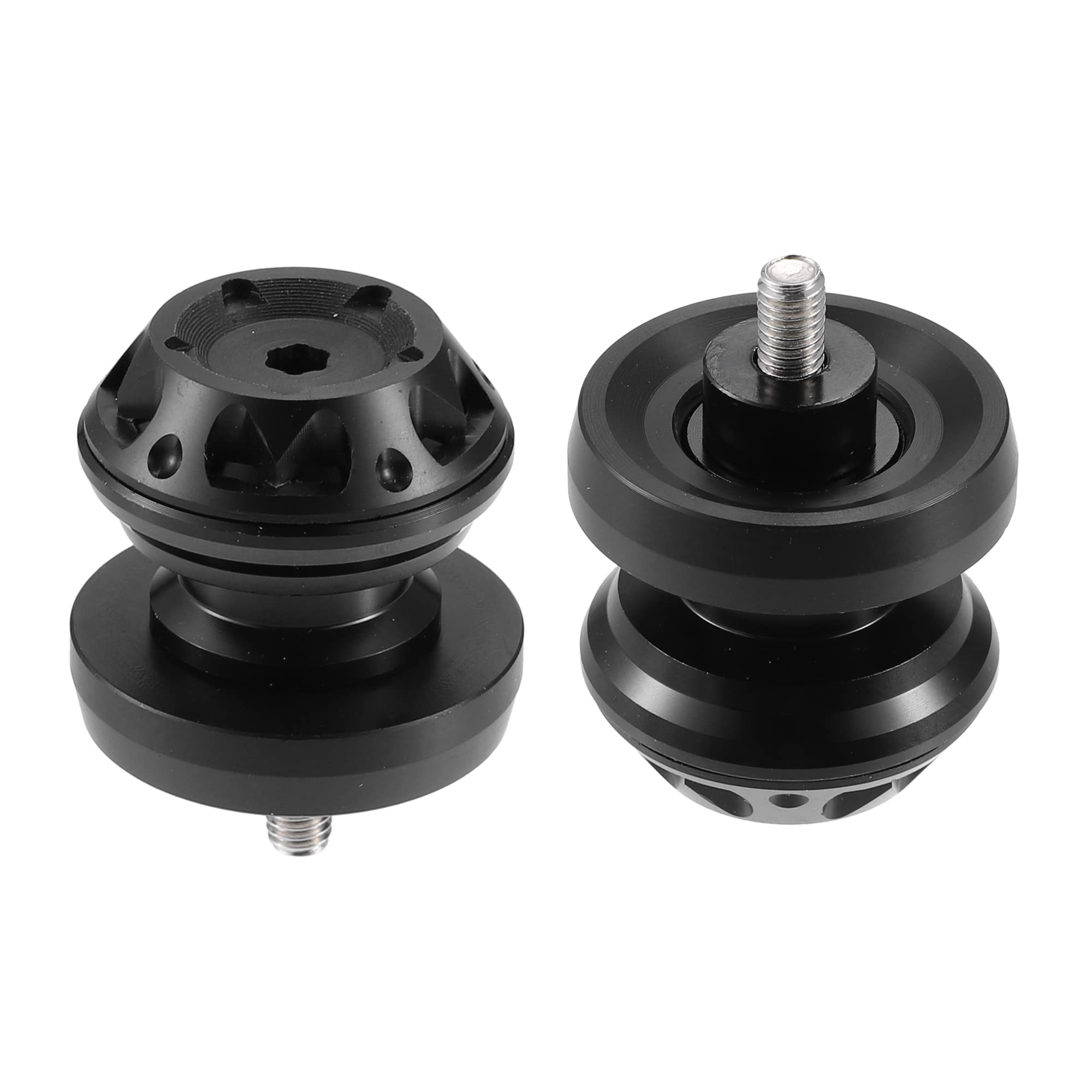 T 2個 6mm M6x1 ブラック アルミニウム合金 オートバイ スイングアームスプール スライダースタンド