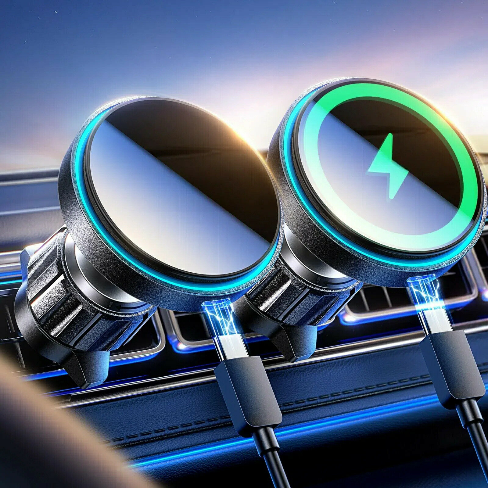 車載 スマホホルダー 車 急速充電 15W 車載ホルダー 磁気吸着 充電器 ワイヤレス 自動位置調節 エアコン吹き出し口