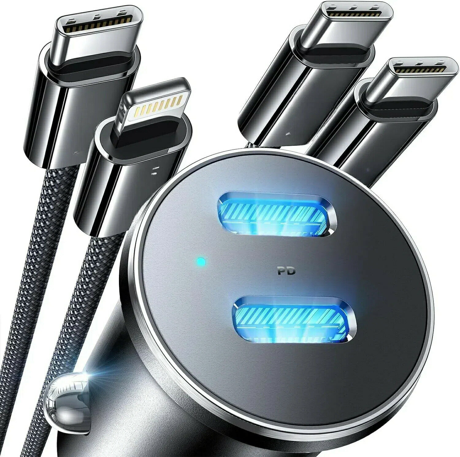 シガーソケット usb-c シガーソケット 2つケーブルが付き シガーソケット 増設 ミニ・省スペース設計 ..