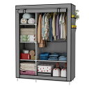 クローゼット オーガナイザー ワードローブ 服 収納 棚 不織布 カバー サイド ポケット付き 170*105*45 cm ブラック(2)
