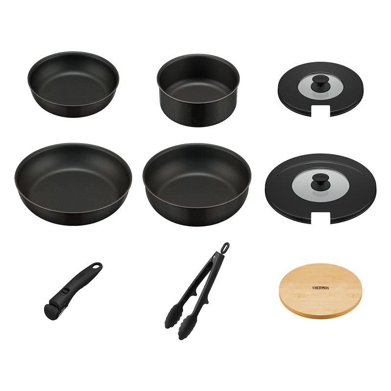 [即納在庫品] サーモス フライパンセット 取っ手のとれるフライパン9点セット IH対応 デュラブルシリーズ ブラック KSA-9A BK 26cm 炒め鍋 24cm 20cm 鍋18cmのサムネイル