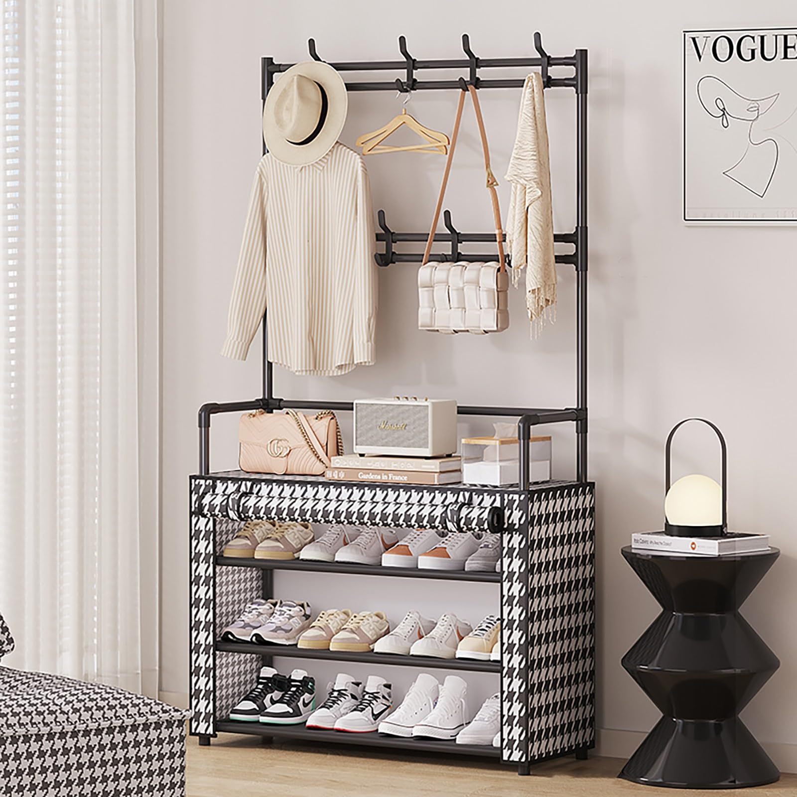 シューズラック 衣類収納ラック 炭素鋼材 玄関ハンガー ハンガーラック 靴 収納 靴入れ スリッパラック 下駄箱 防塵 洋服掛け 洋服ラック 収納家具 クローゼ...