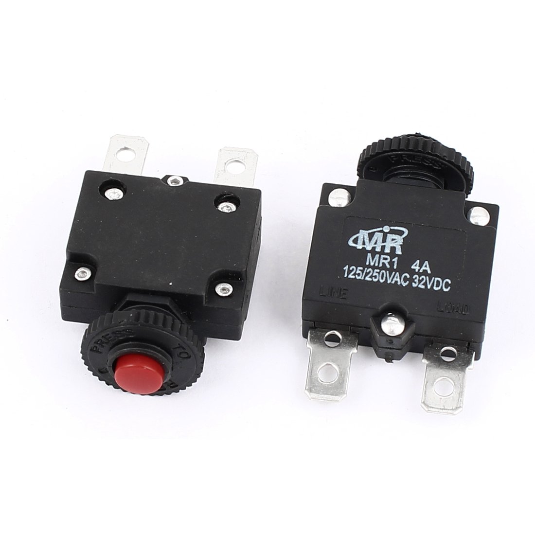 T回路遮断器 オーバーロードプロテクター AC 125V/250V 4A レッド リセットボタン 2個入り