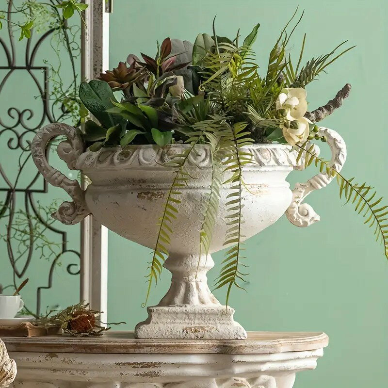 花瓶 ヴィンテージ風 ローマ風 幾何学 模様 おしゃれ かわいい インテリア ホテルライク アンティーク調 フラワーベース ホワイト