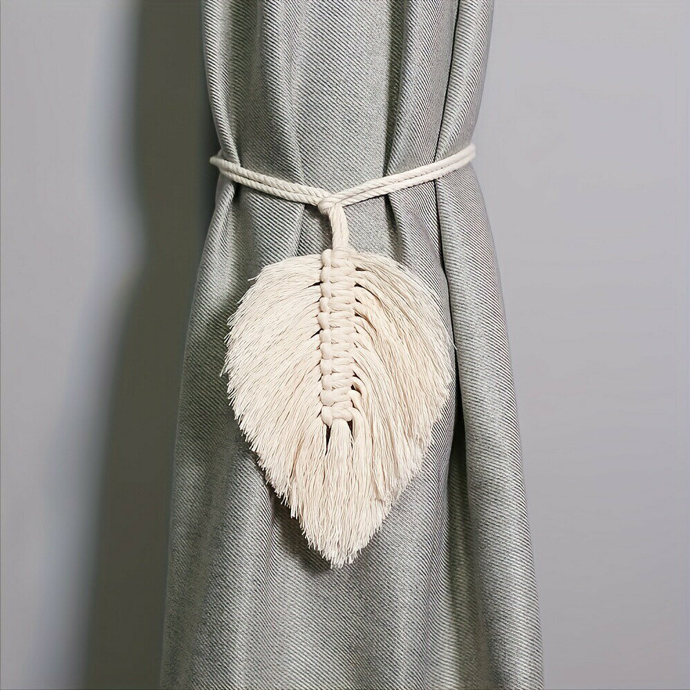 1pc シンプルなボヘミアン織タッセルカーテンバックル手作り葉カーテンネクタイ