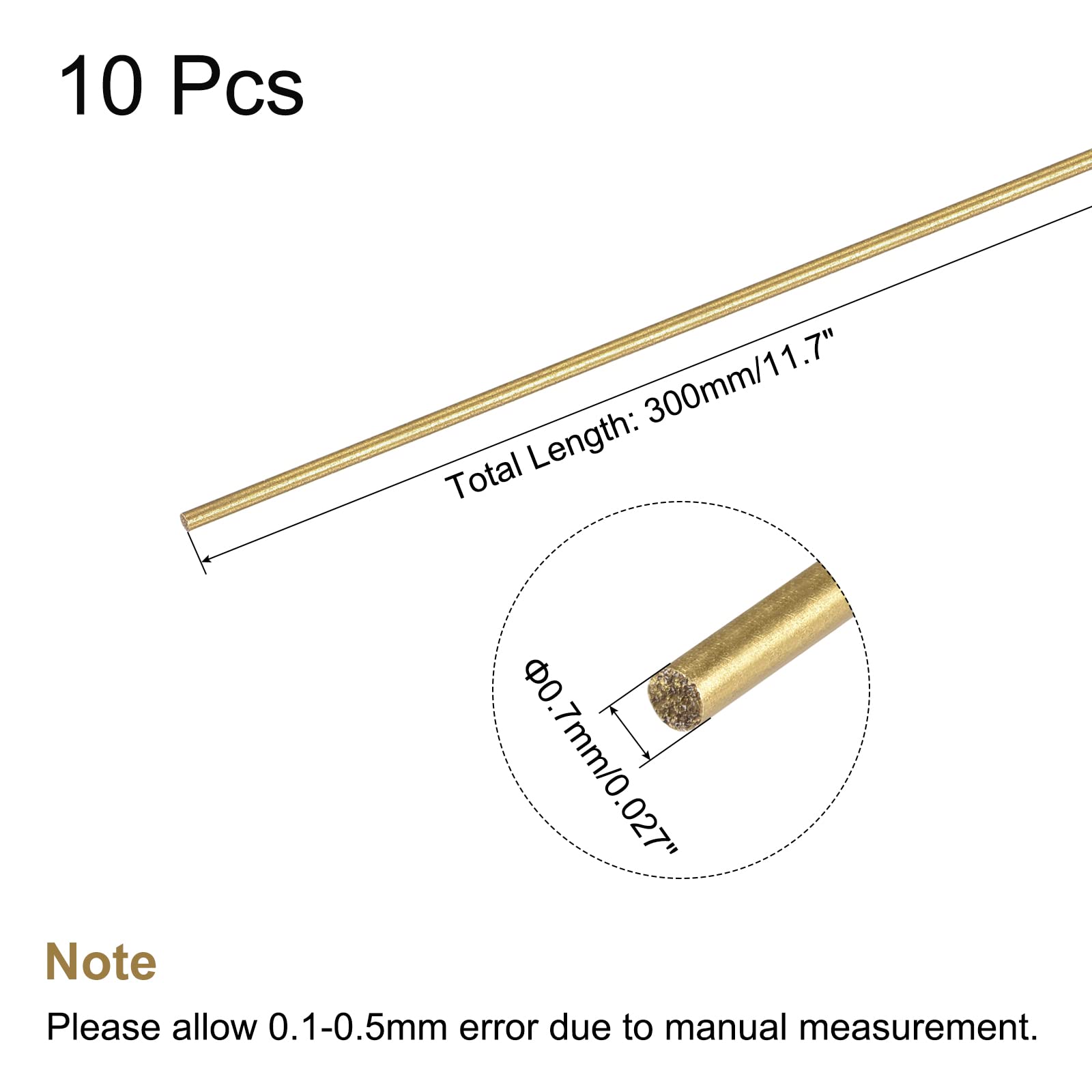 T 真鍮棒 真鍮ソリッド丸棒 旋盤棒材 RCモデル用 DIYクラフト用 0.7mm直径 300mm長さ 10本