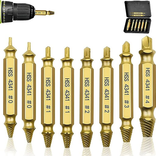 8個の損傷したスクリューエクストラクターキット、HSS 4341 素材の損傷 & 剥がれたスクリューエクストラクターセット、簡単にリムーバー 共通サイズ 8個の損傷したスクリューエクストラクターキット、HSS 4341 素材の損傷 & 剥がれたスクリューエクストラクターセット、簡単にリムーバー 共通サイズ