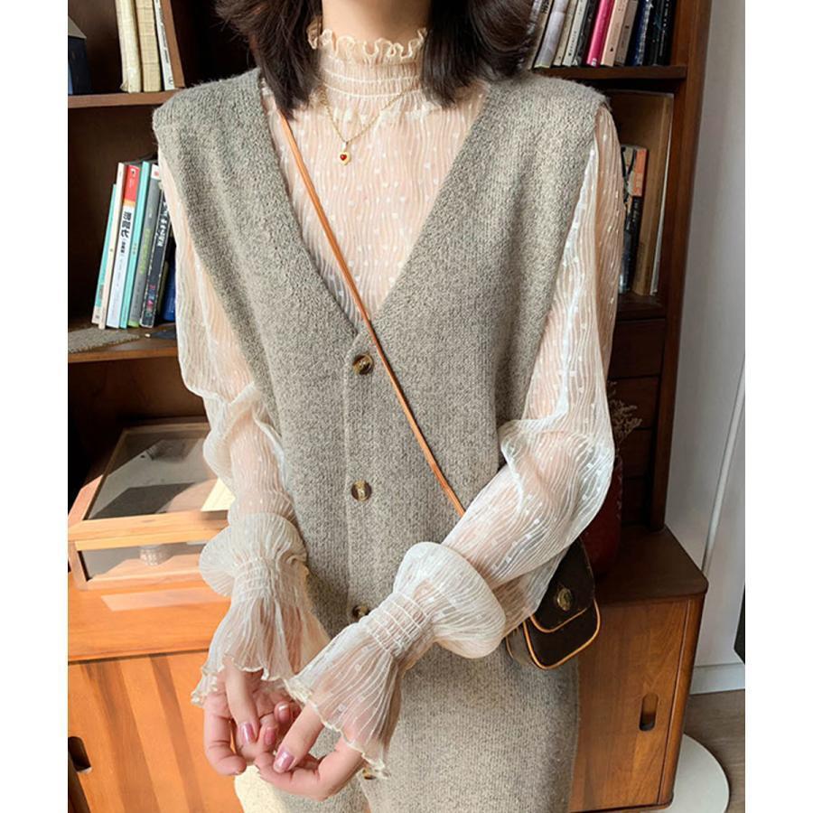 シースルーブラウス ドット柄シアーシャツ