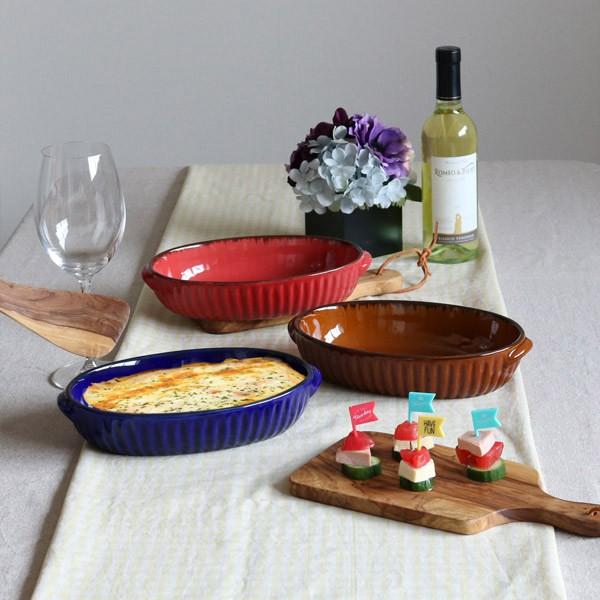 グラタン皿　24cm　洋食器　オーバル　ギャザー （ 大皿 楕円 陶器 電子レンジ オーブン ）