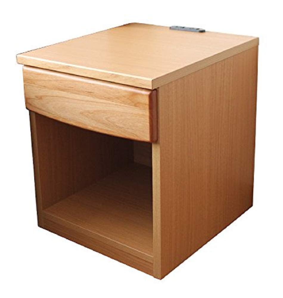ナイトテーブル 幅40cm ナチュラル 2口コンセント付き 引き出し付き 木製 ベッドサイドテーブル ベッド..