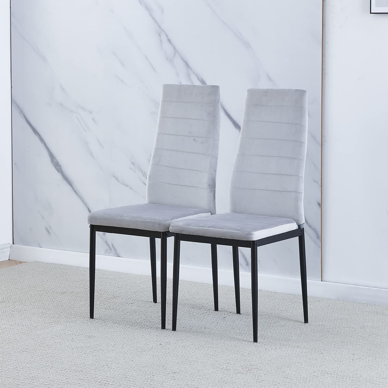 食卓椅子 4脚セット 高さ96cm 座面高45cm PUレザー ハイバック クッション入り ダイニングチェア 組立品 グレー