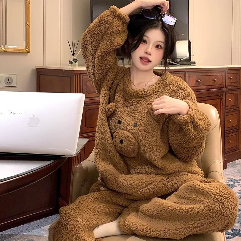 2024 秋 冬 着ぐるみパジャマ ルームウェア かわいい ファッション 部屋着セット 裏起毛 ラムズウール ..