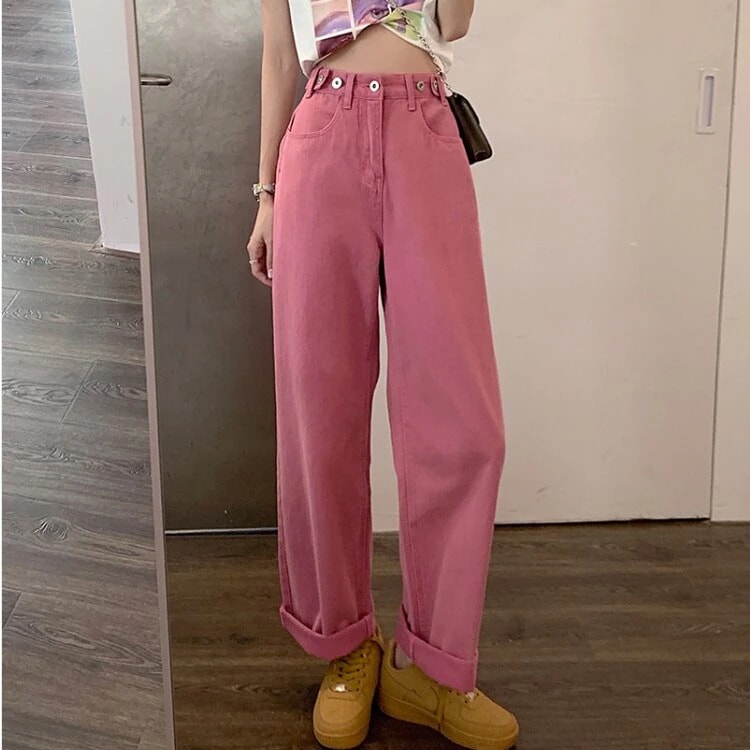 スキニーパンツデニムパンツ ワイドパンツ脚長効果！スキニーパンツマカロンカラー ジーンズ 韓版デニムパンツ ゆったり 百掛け ストレート ハイウエスト ワイドパンツ 長ズボン