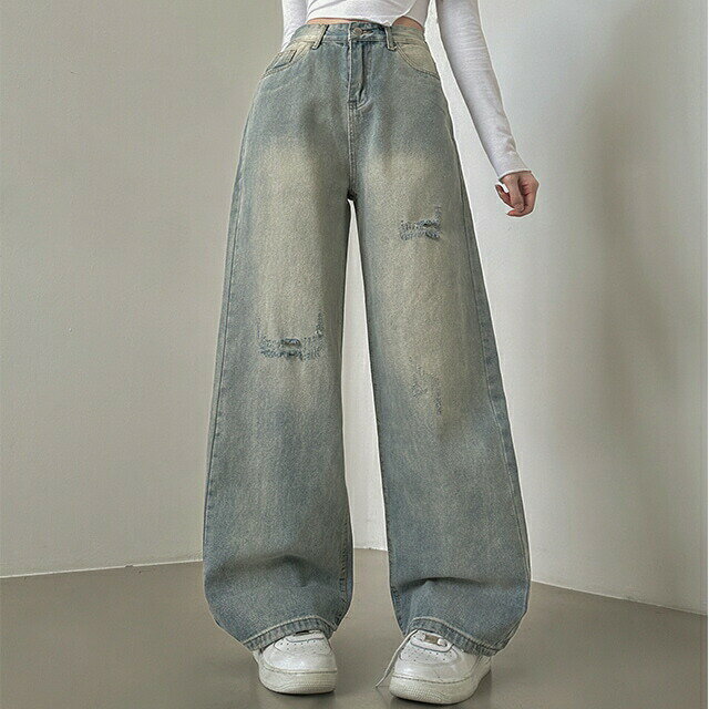 フルレングス ワイド/ルーズ グレー デニム・ジーンズ [2カラー]