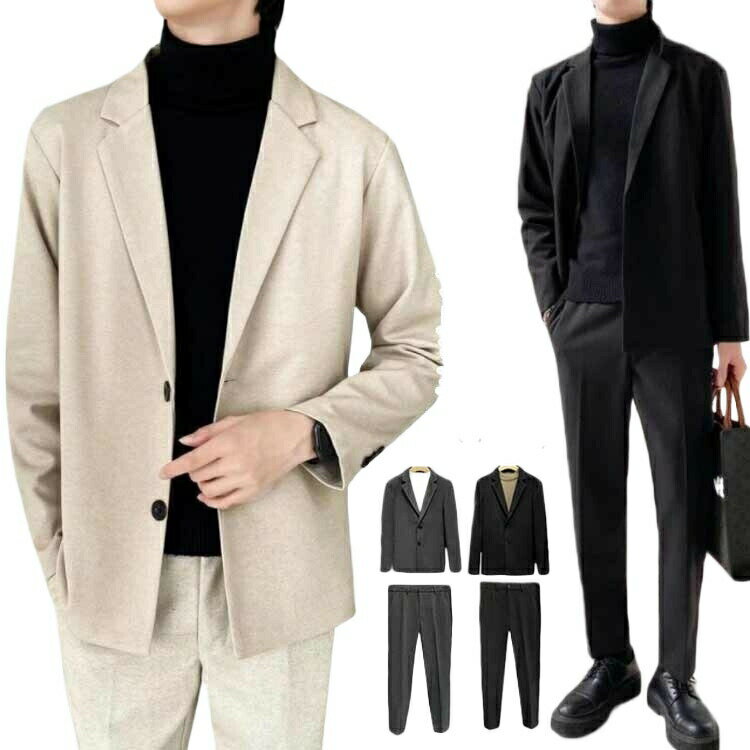 セットアップ スーツ メンズ テレワーク カジュアルスーツ 伸縮 ストレッチ テーラードジャケット 春 秋 ビジネス スウェット パンツ ジャージ オールシーズン 上下セット 2点セット フ