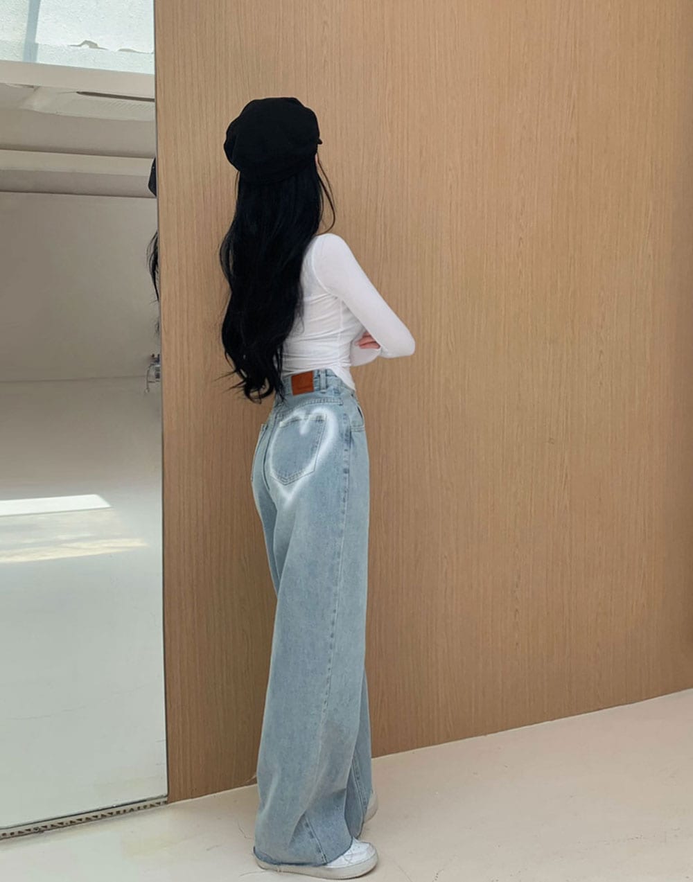 フルレングス ハイウエスト ポケット ワイド/ルーズ デニム・ジーンズ [ブルー]