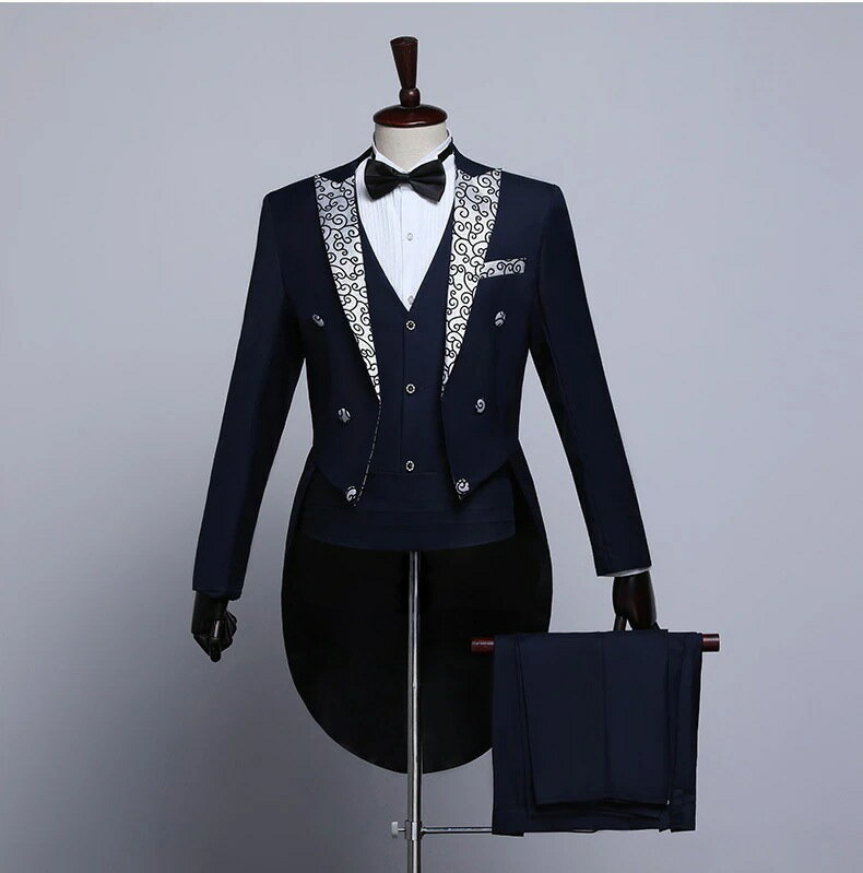メンズタキシード スーツセット 黒 白 燕尾服 5点セット 演奏会 演出 活動 舞台 パーティー 結婚式 ステージ 司会 結婚式 忘年会 二次会 コンサート